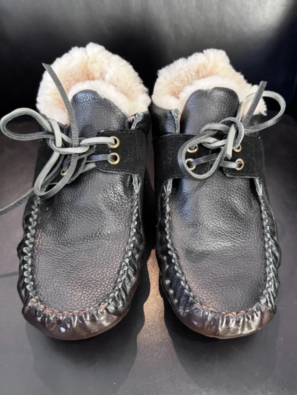 Australia Luxe Collective Kids' Black Leather Shearling Slippers, New, Size 5